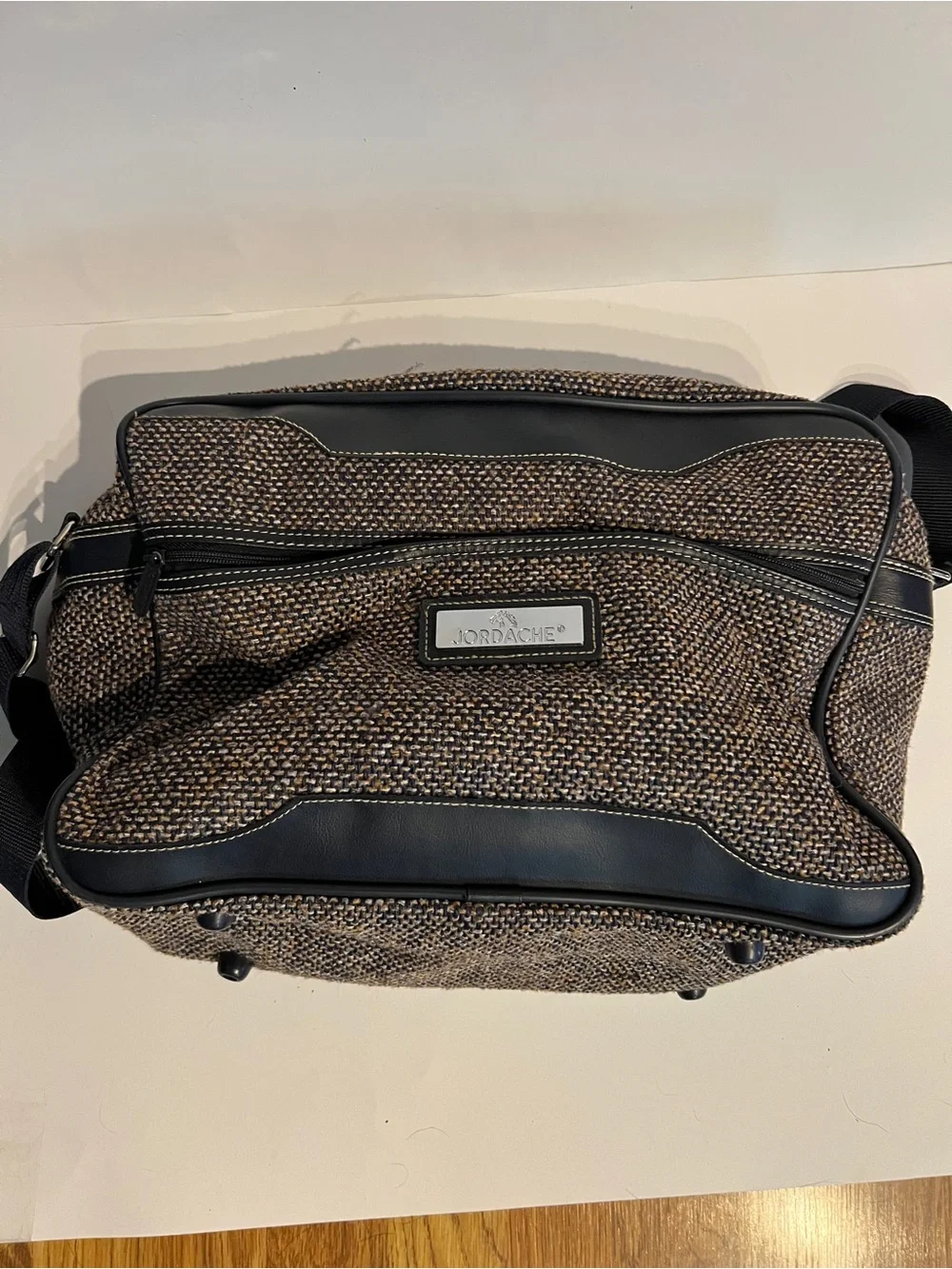 Jordache Brown Tweed Messenger Bag with Black Trim